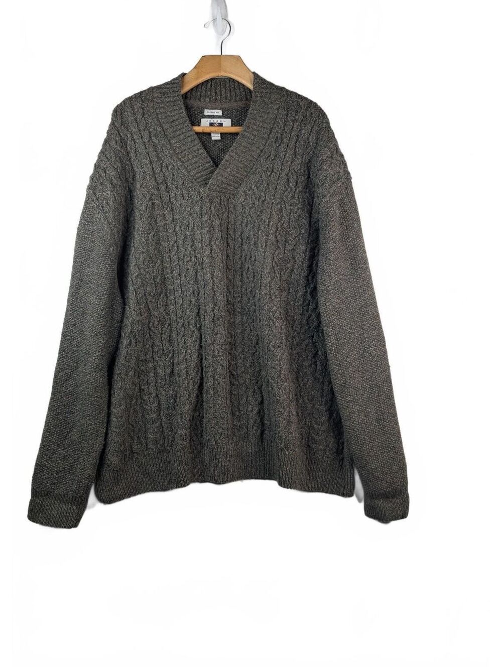 Joseph Abboud Wool Blend Classic Fit Gray V-Neck Cable Knit Fisherman Sweater 3X